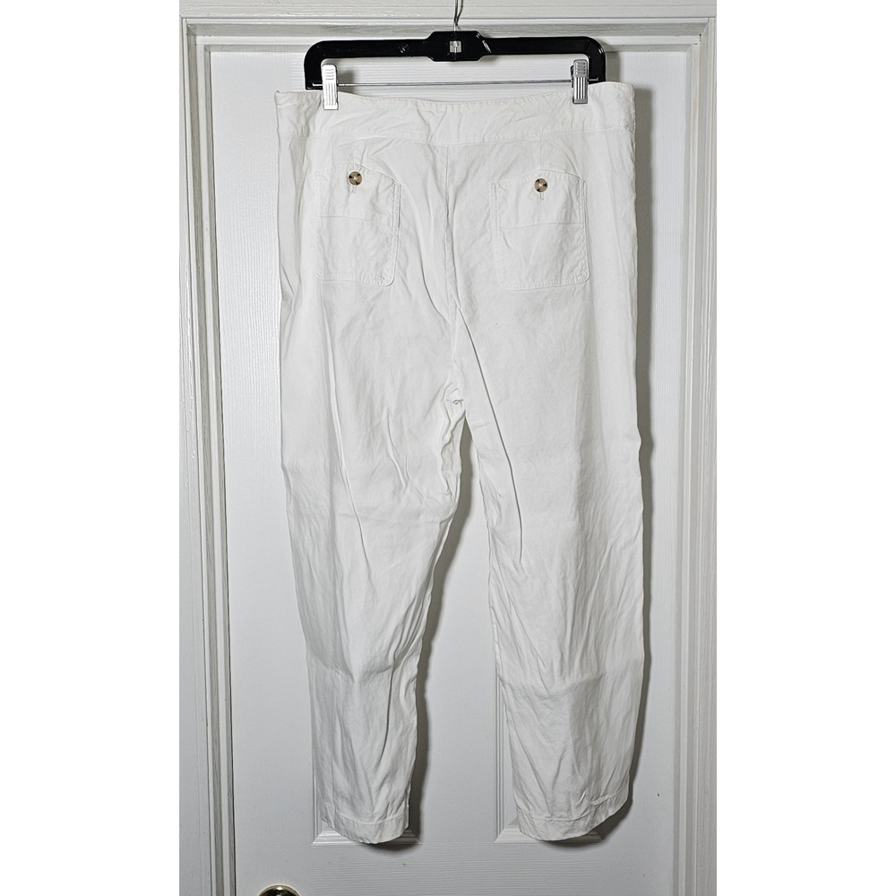 J. Jill Linen Stretch Sailor Buttons Wide Leg Pants Size 14 White Front Seam - Picture 2 of 5